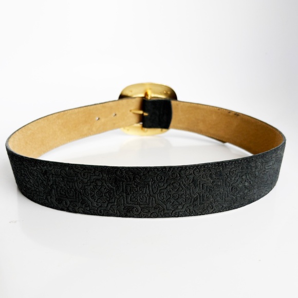 Cipriani Wide Leather Belt Textured Leather Gold Abstract Buckle Retro 90s Sz M main image 4